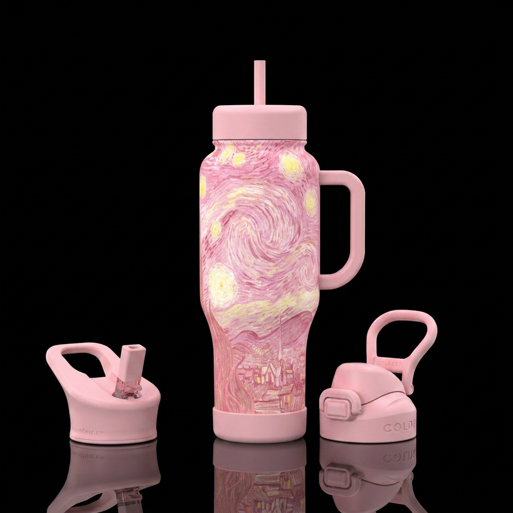 Create a starry night by Van Gogh but make it a li... water bottle design