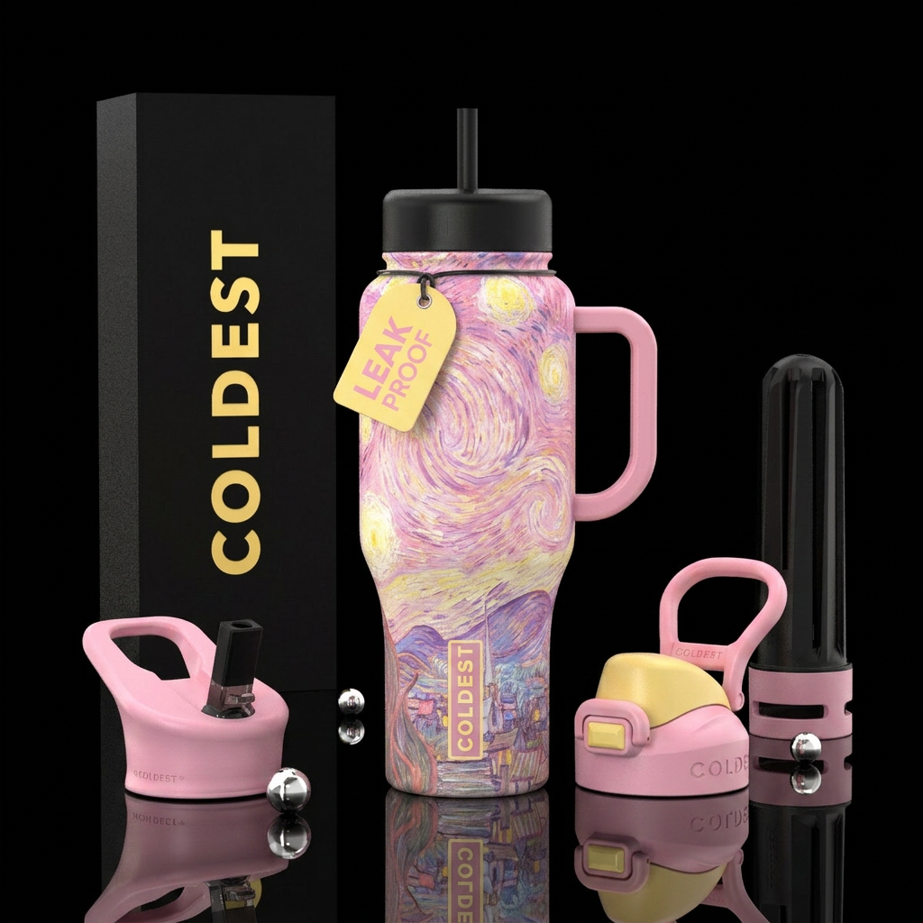 Create a starry night by Van Gogh but make it a li... water bottle design