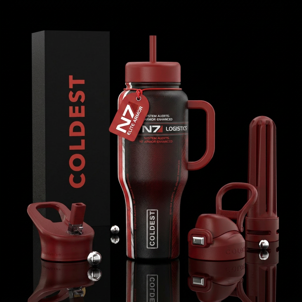 Mass Effect N7, show with box and accessories water bottle design