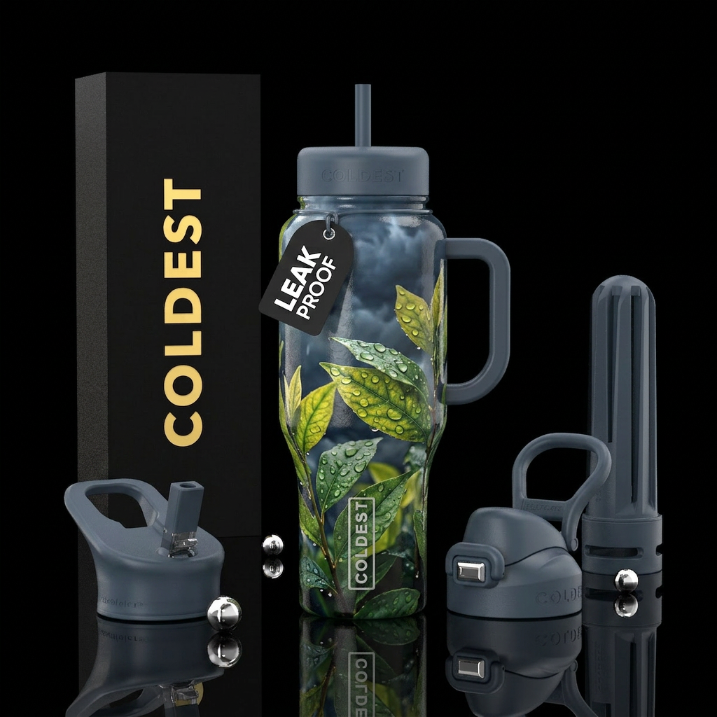 Raindrops on leaves spring storm water bottle design