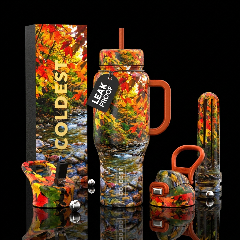 Autum outdoor by the creek water bottle design