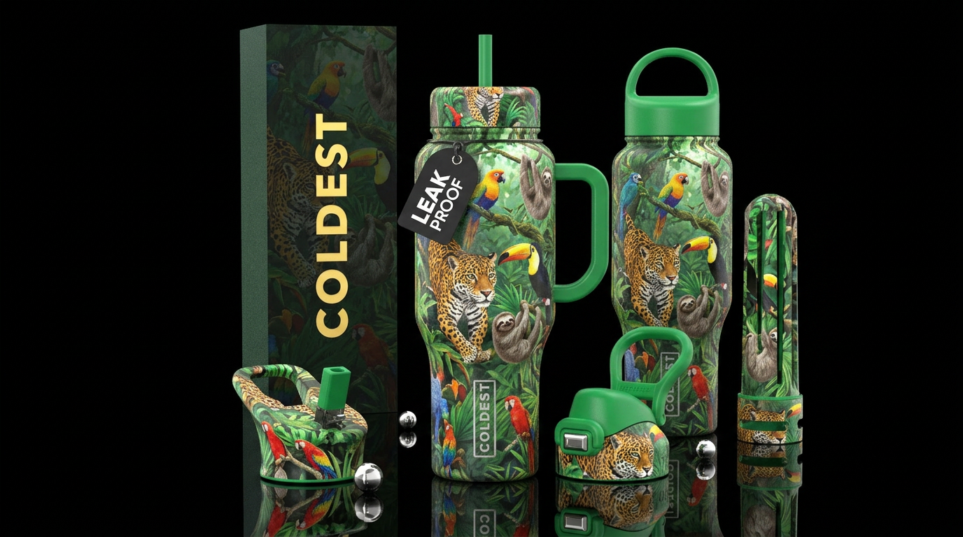 The amazon rainforest with animals water bottle design