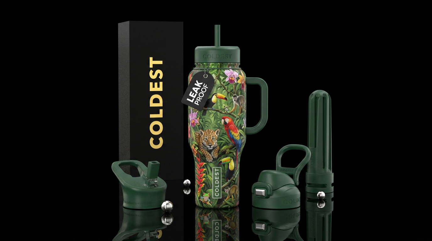 Amazon rain forest with animals realistic water bottle design