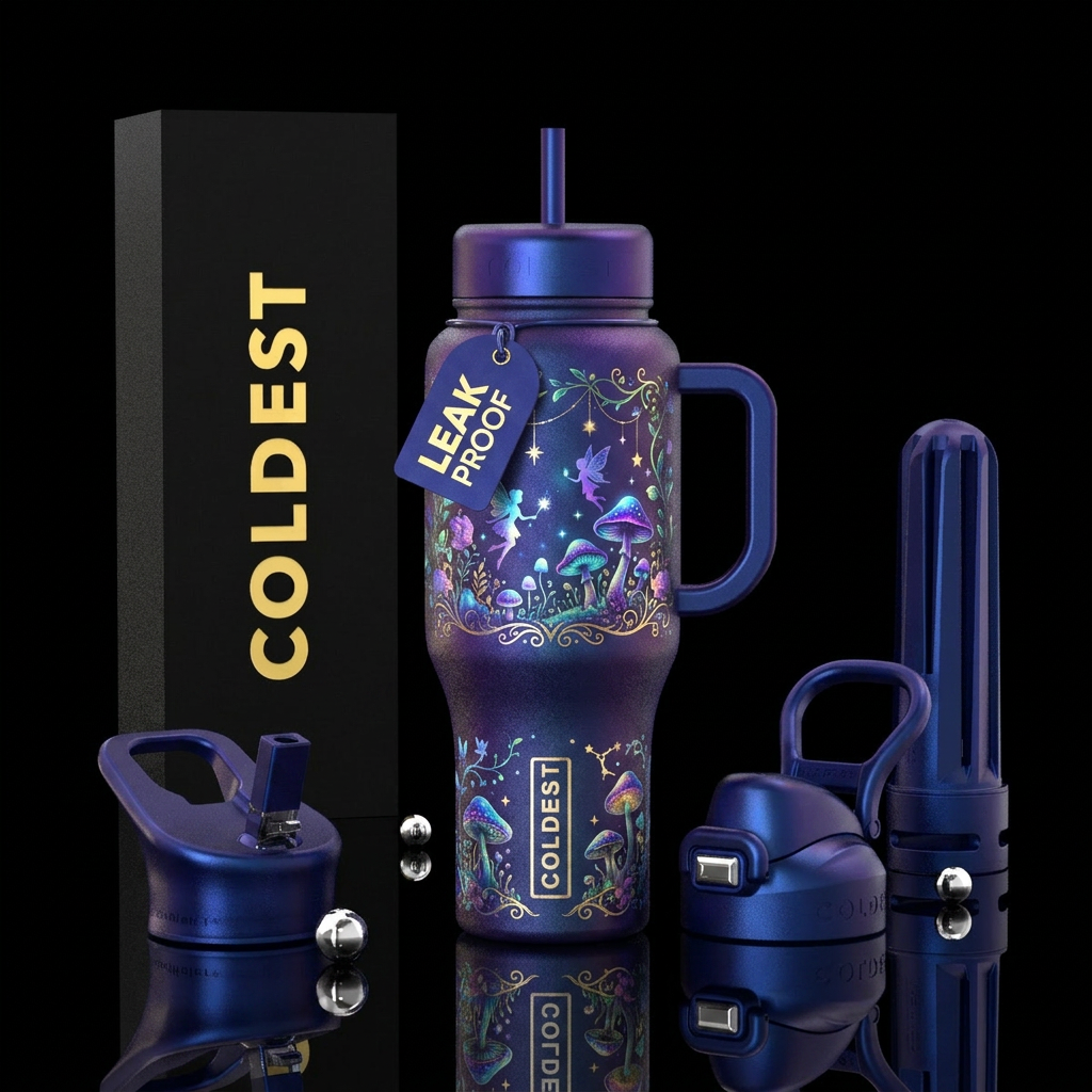 Magical fairy garden sparkly water bottle design