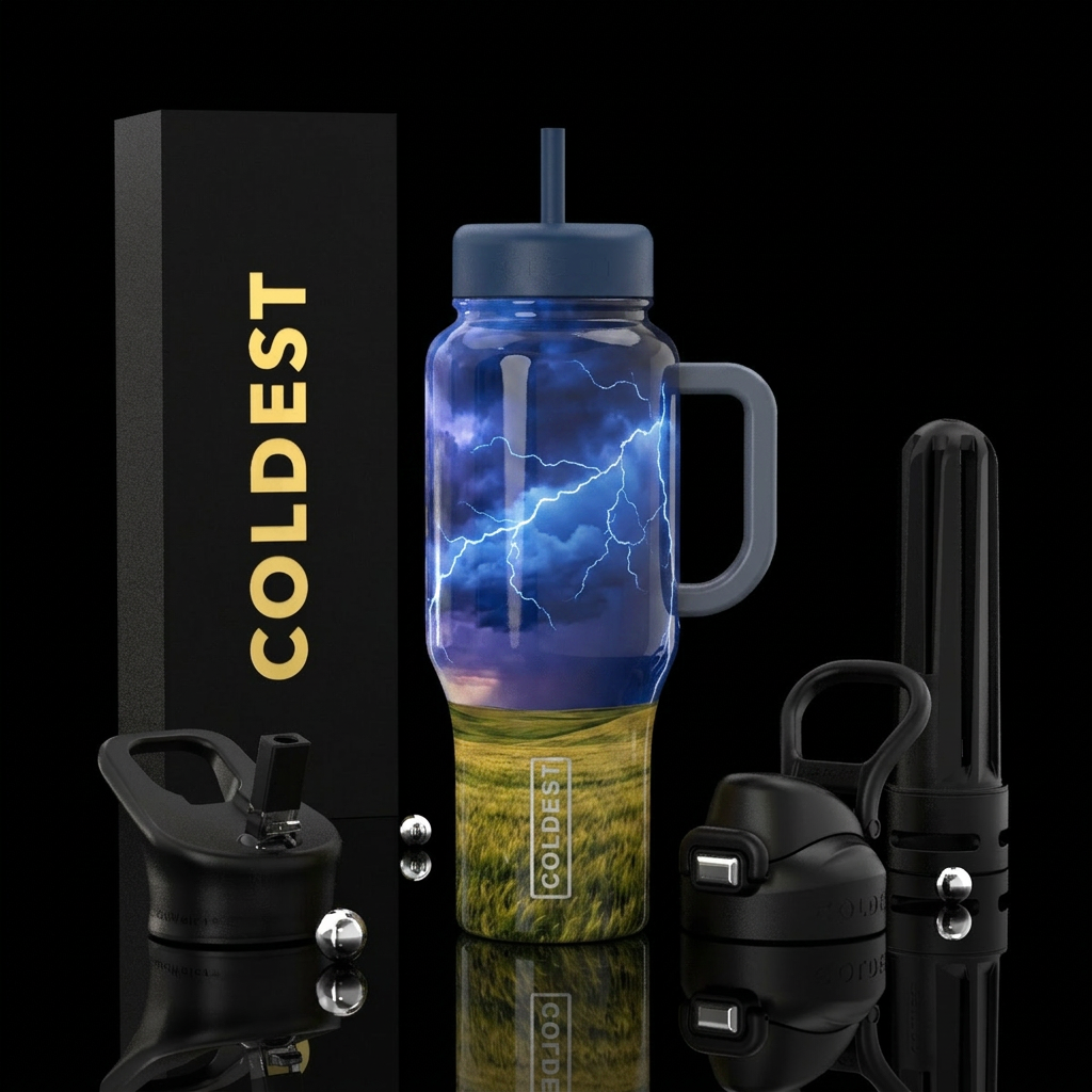 Thunderstorm on the prairie lands showing dark clo... water bottle design