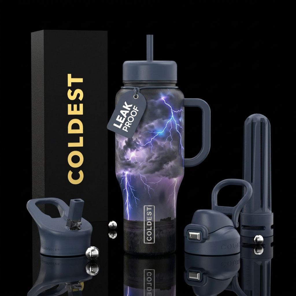 Thunderstorm on the prairie lands showing dark clo... water bottle design
