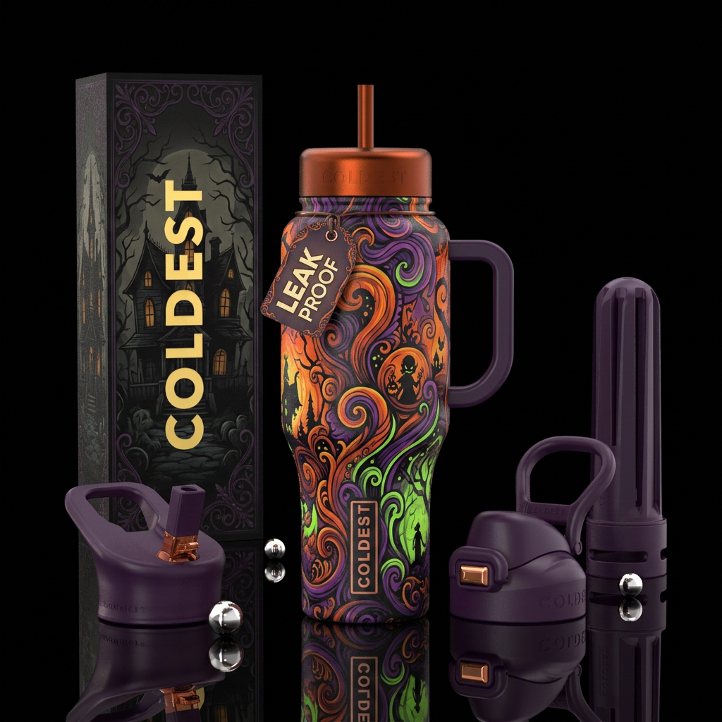 stylistic Halloween decor water bottle design