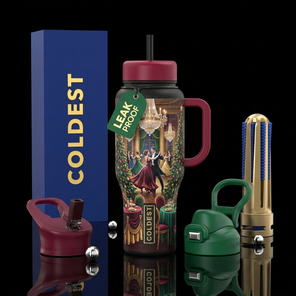 Elegant Christmas ballroom, vibrant colors water bottle design