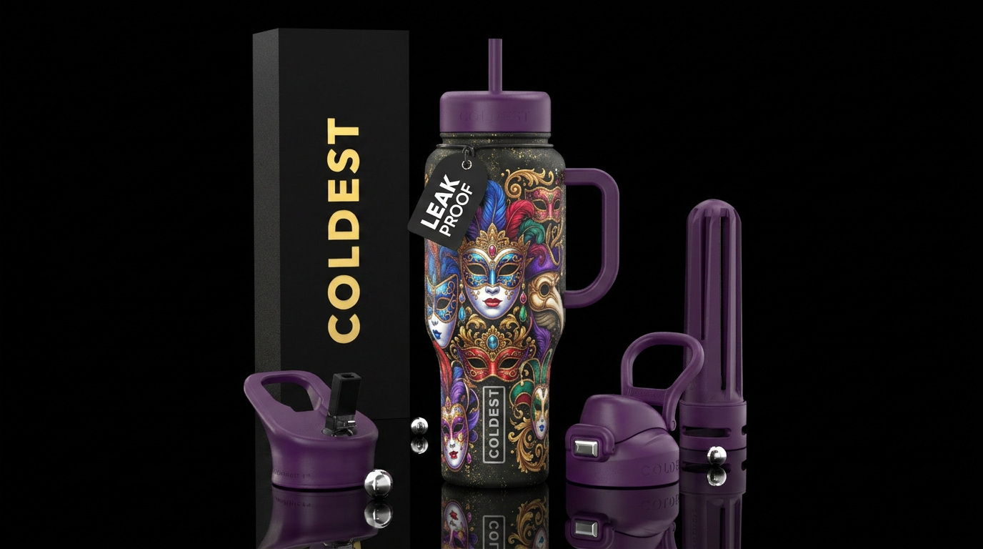 european, venetian masquerade, happy mood lush col... water bottle design