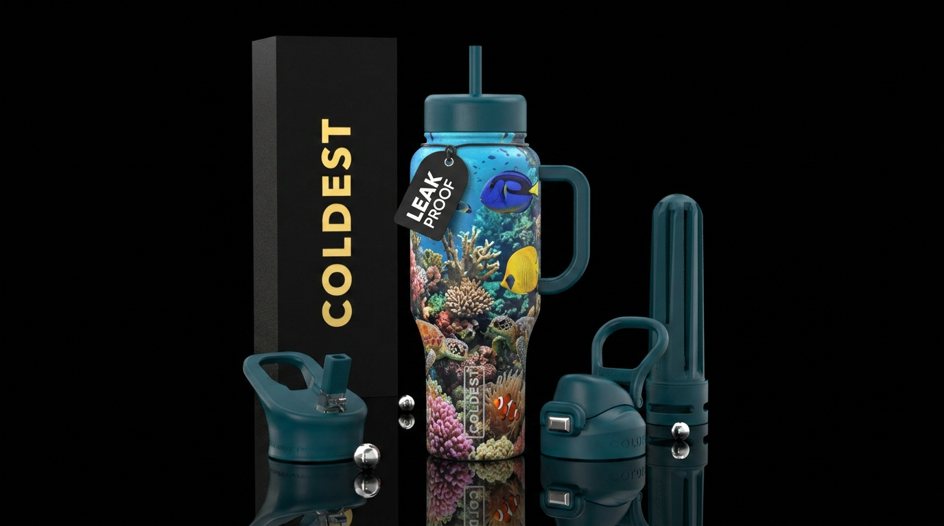 Vibrant colors under the sea coral reef with uniqu... water bottle design