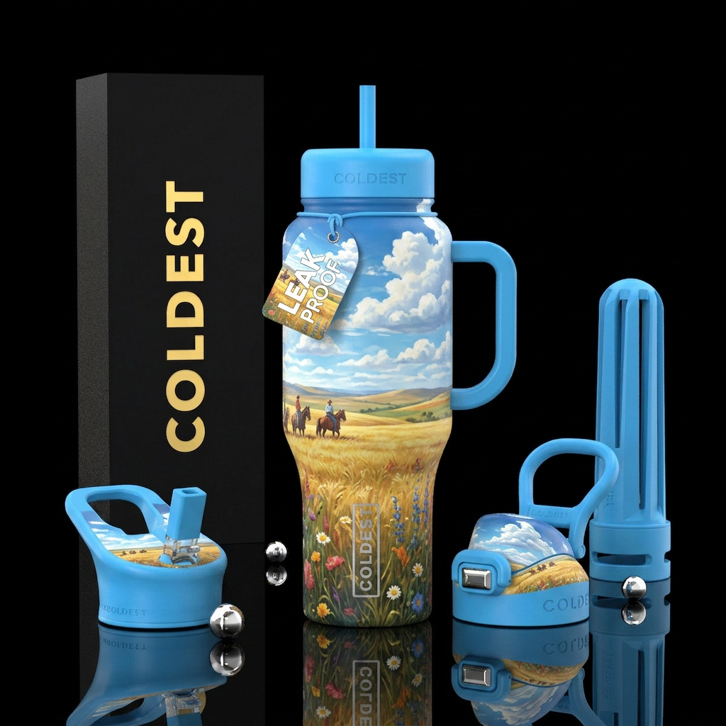 Summer day on the prairie horseback riding clouds ... water bottle design