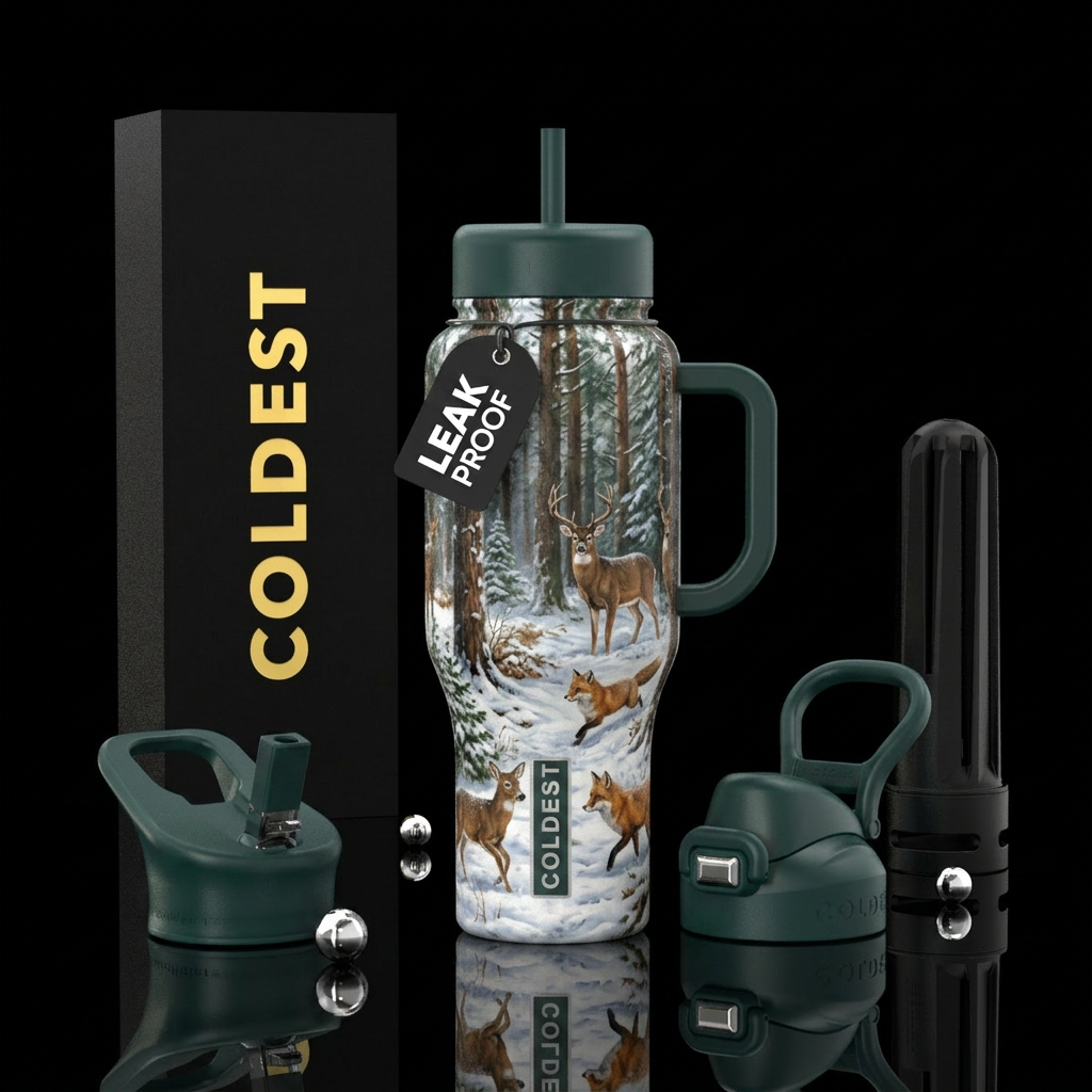 Winter wonderland with forest animals playing real... water bottle design