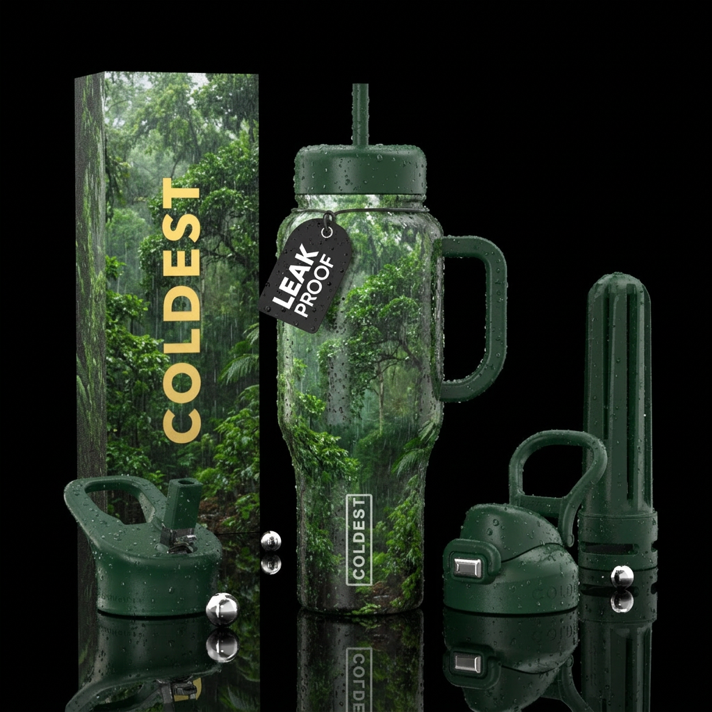 Raining in the forest lush colors vibrant water bottle design