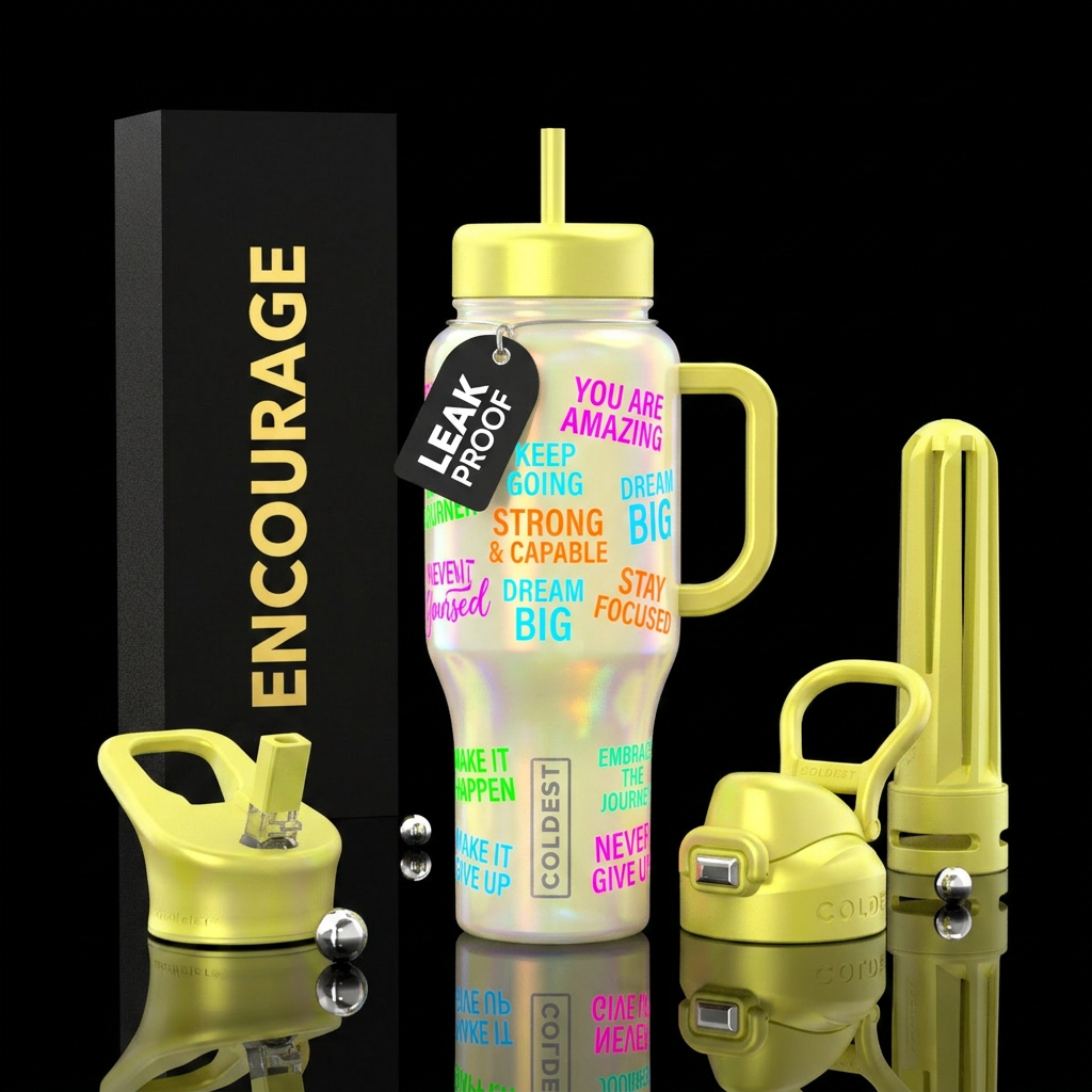 Pale yellow opal bottle with encouraging words in ... water bottle design