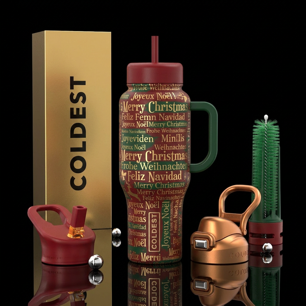Christmas bottle with Merry Christmas in different... water bottle design