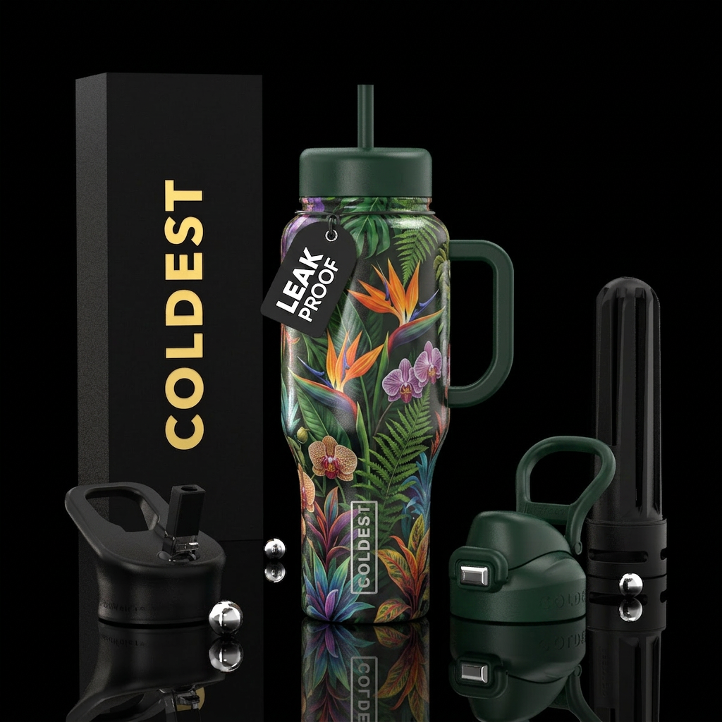 exotic plants, beautiul, realism water bottle design