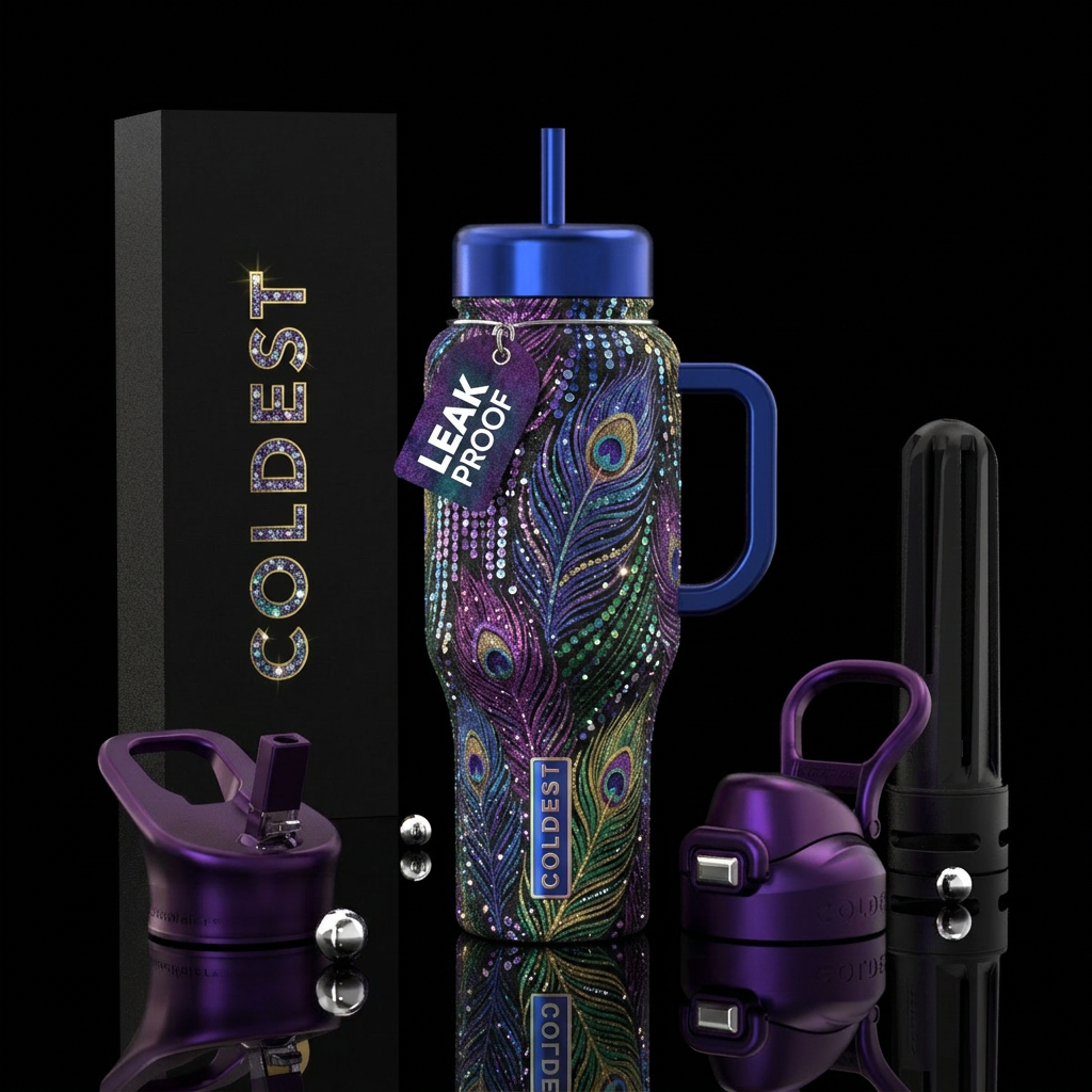 1920’s party with shiny, shimmery dresses feathers water bottle design