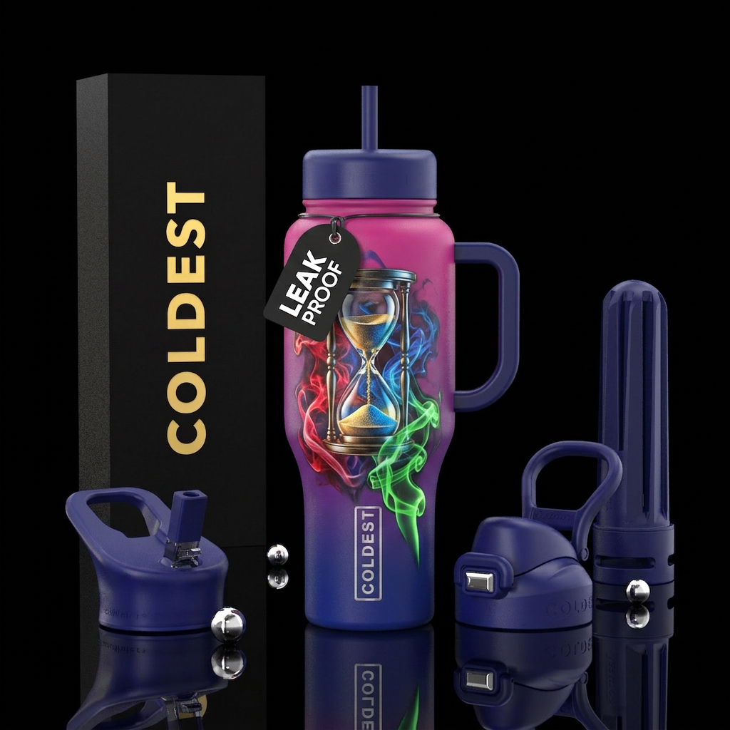 Hourglass on an ombré tumbler with smoke surroundi... water bottle design