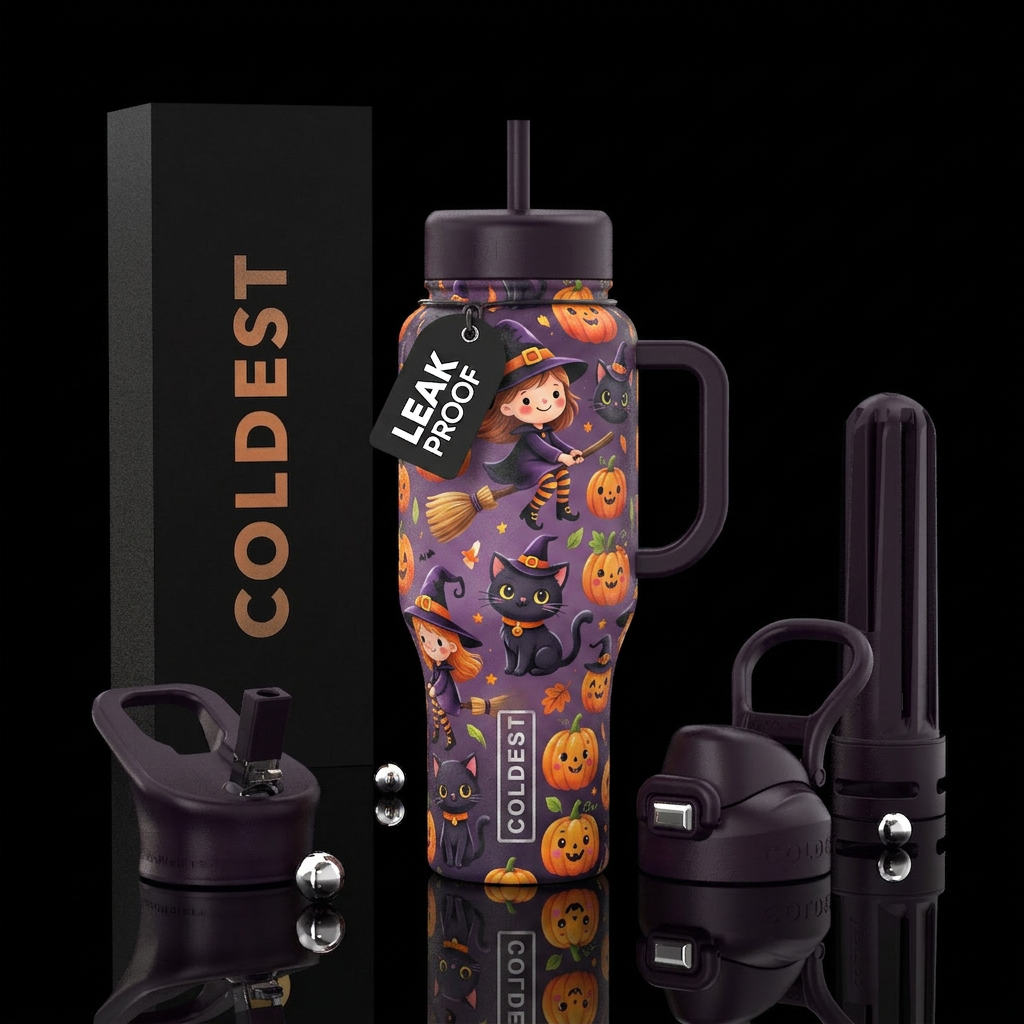 Halloween cute child like witches, black cats, pum... water bottle design