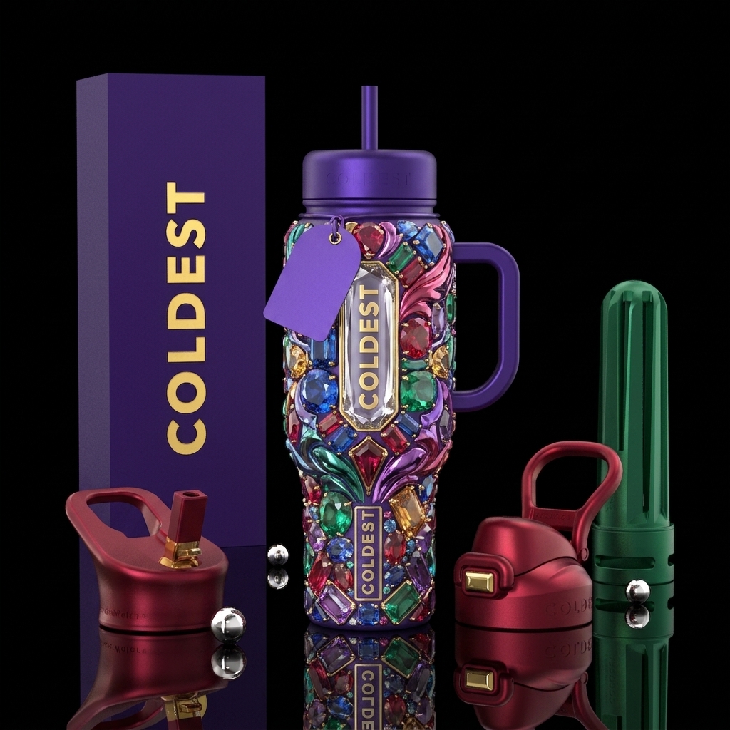 luxurious, gemstone, artistic, shiny water bottle design