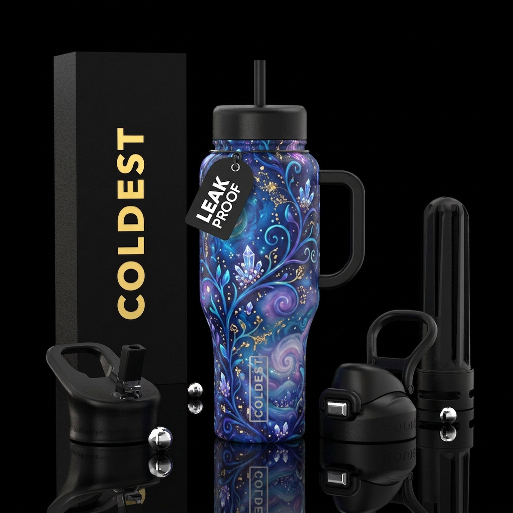 magical, vibrant, fantasy, whimsical water bottle design