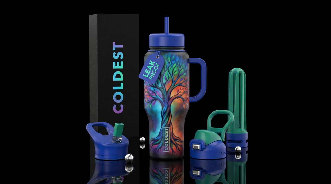 spray painted, beautiful, vibrant tree of life water bottle design
