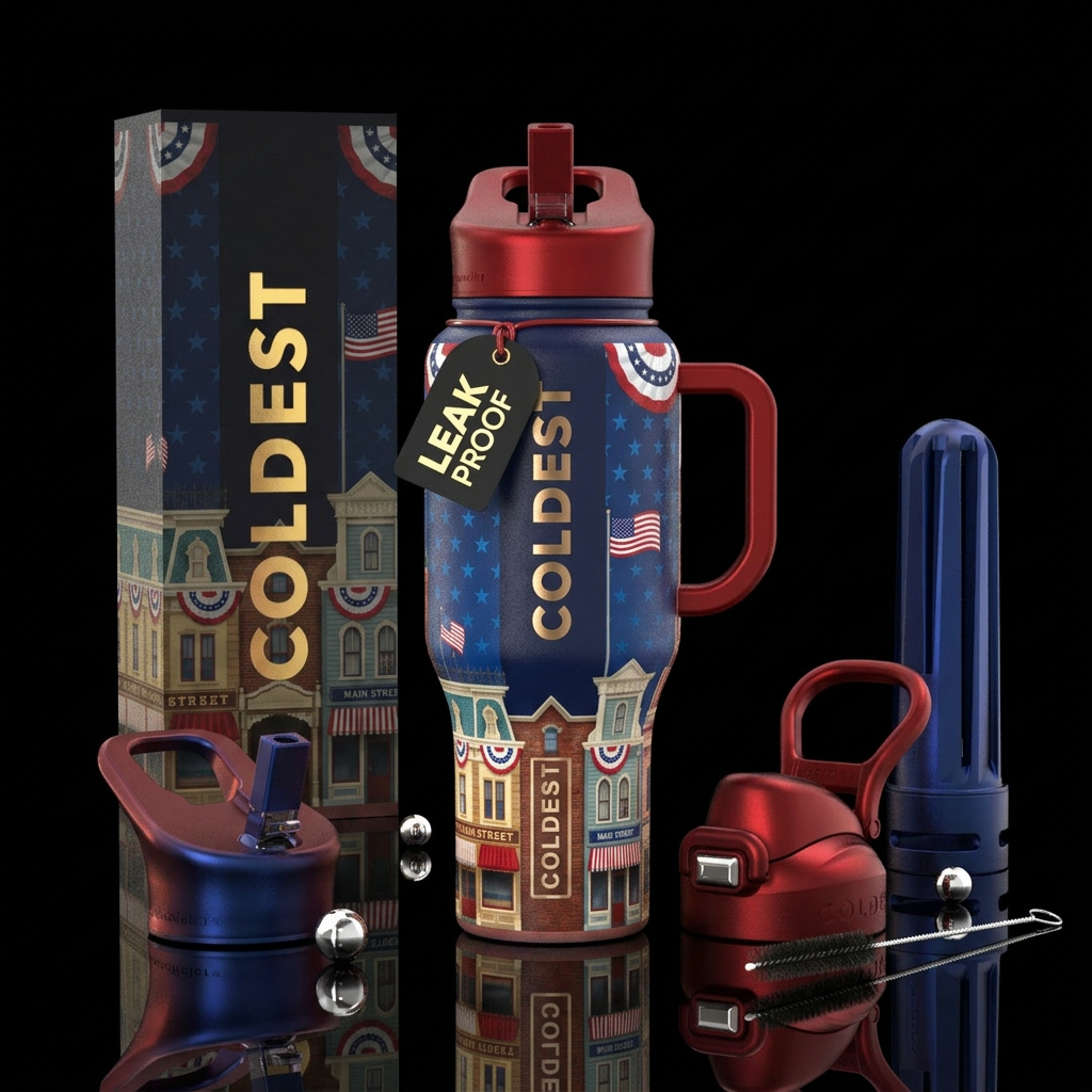 Main Street USA with patriotic theme water bottle design