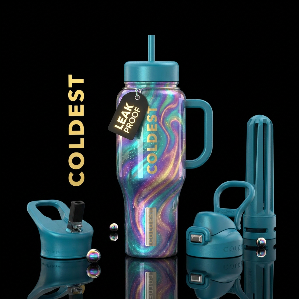 magical, happy mood, glossy, beautiful, vibrant co... water bottle design