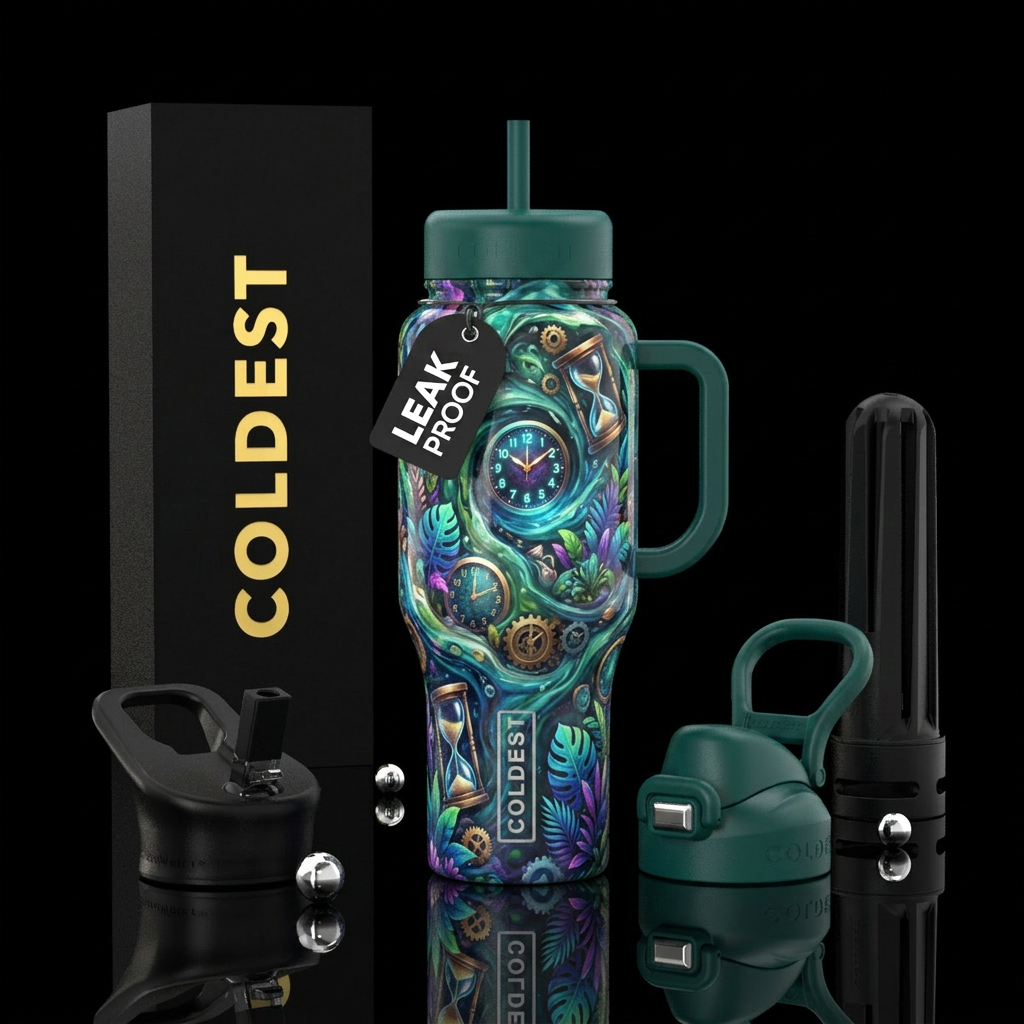 Time in a bottle, lush colors water bottle design