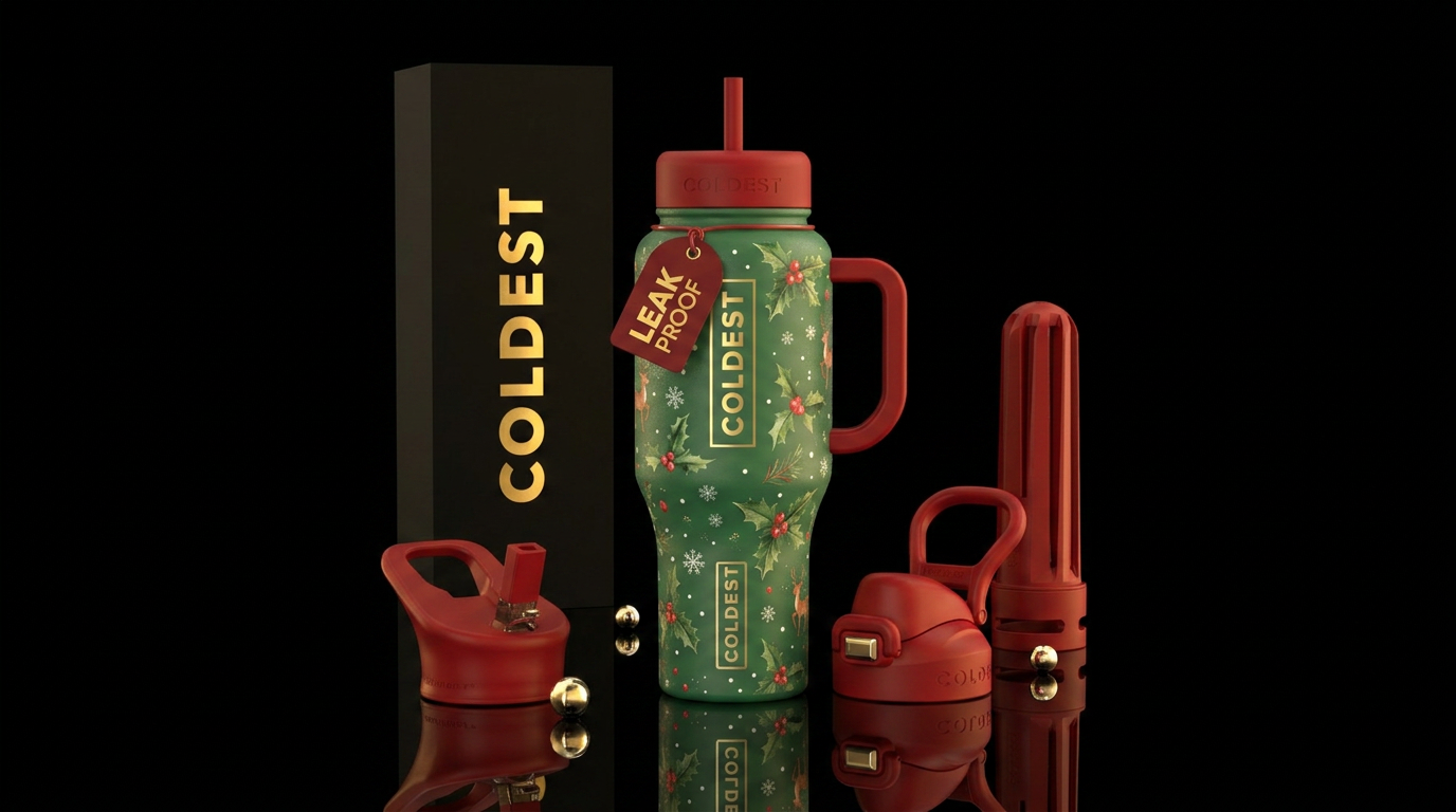 Cozy Christmas,vibrant colors water bottle design