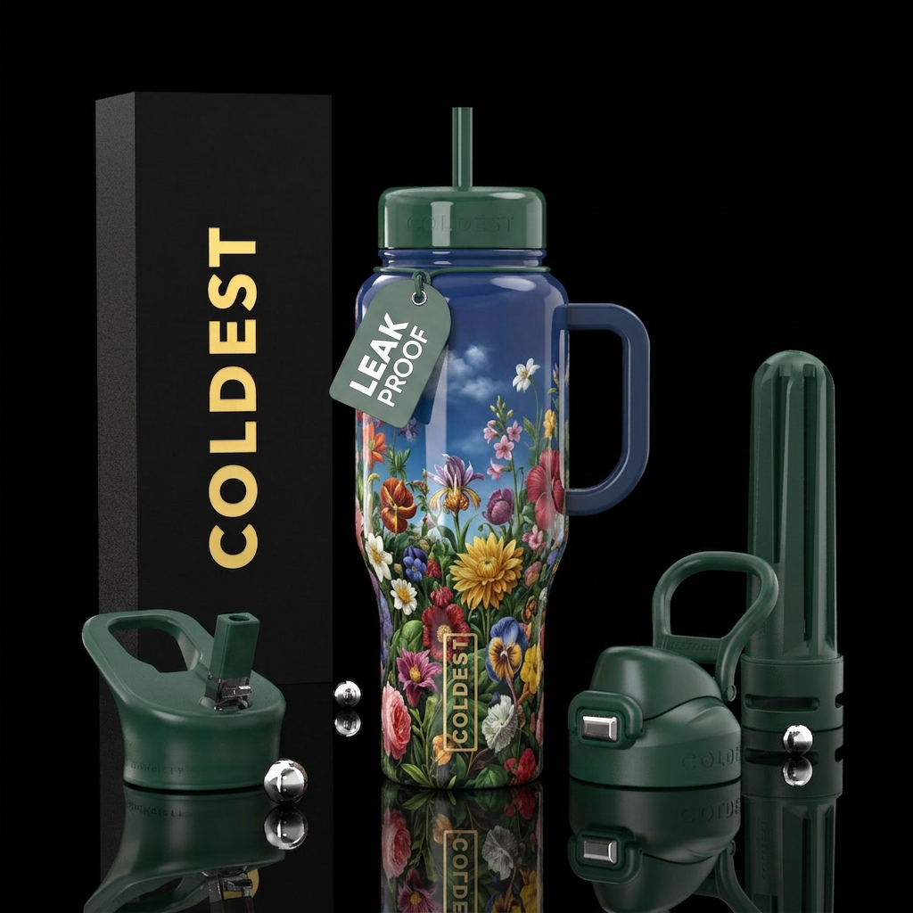 luxurious vibrant colors garden of flowers with cl... water bottle design