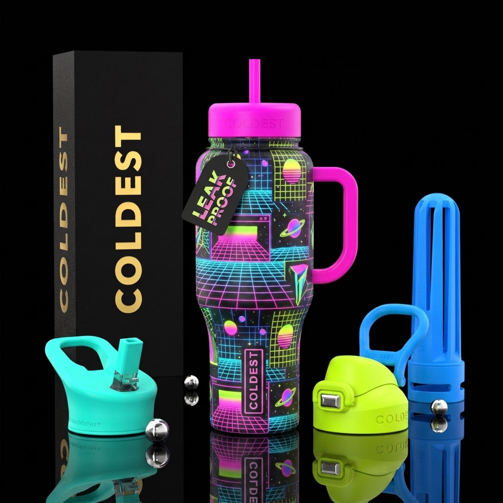 glowie toys from 1980’s bright colors water bottle design