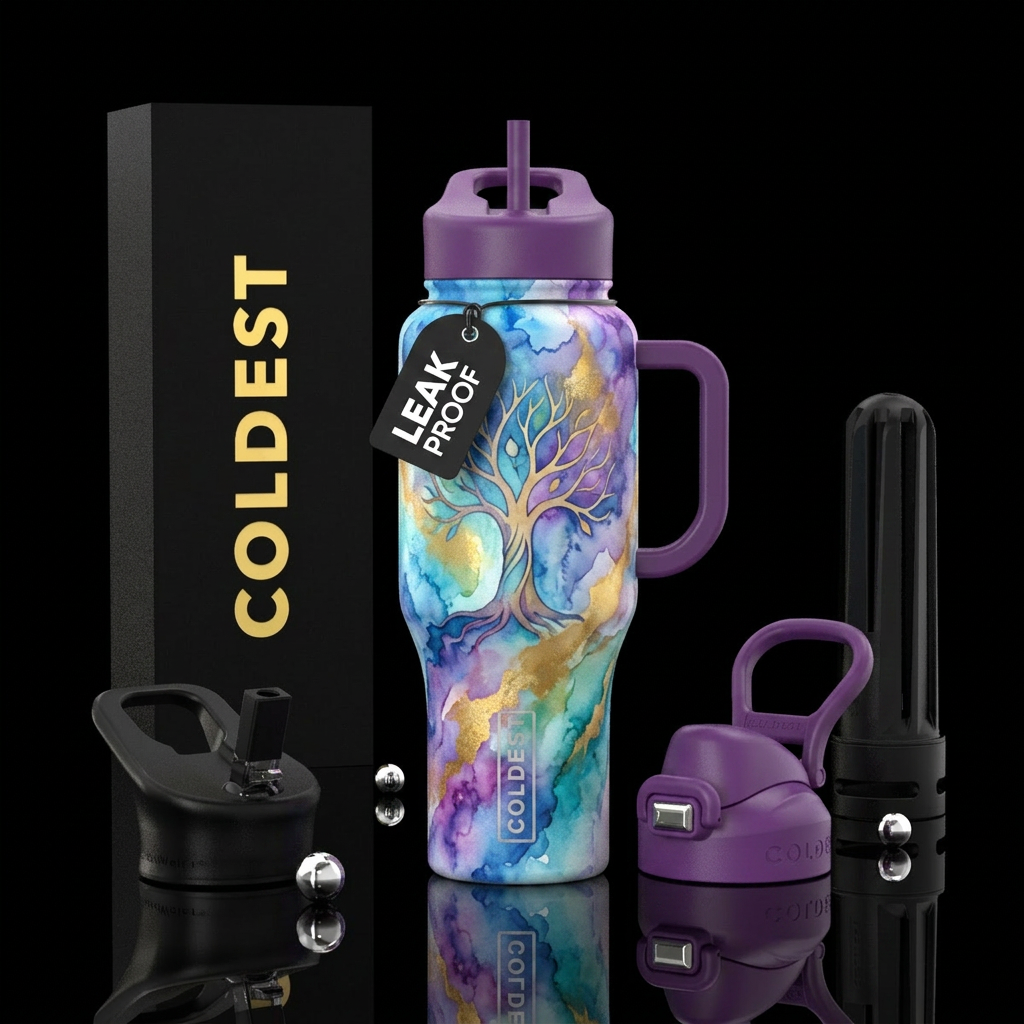 spiritual, watercolor water bottle design