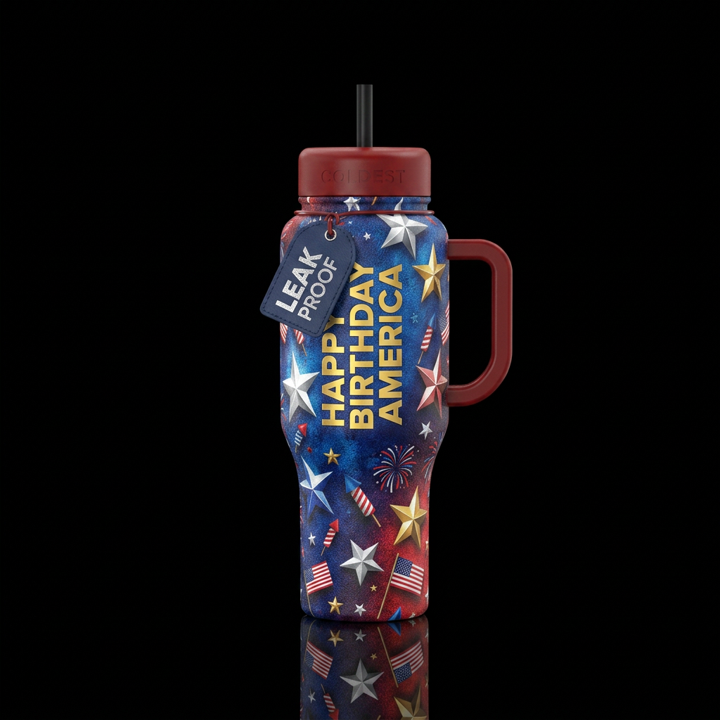 Happy Birthday America bright colors water bottle design