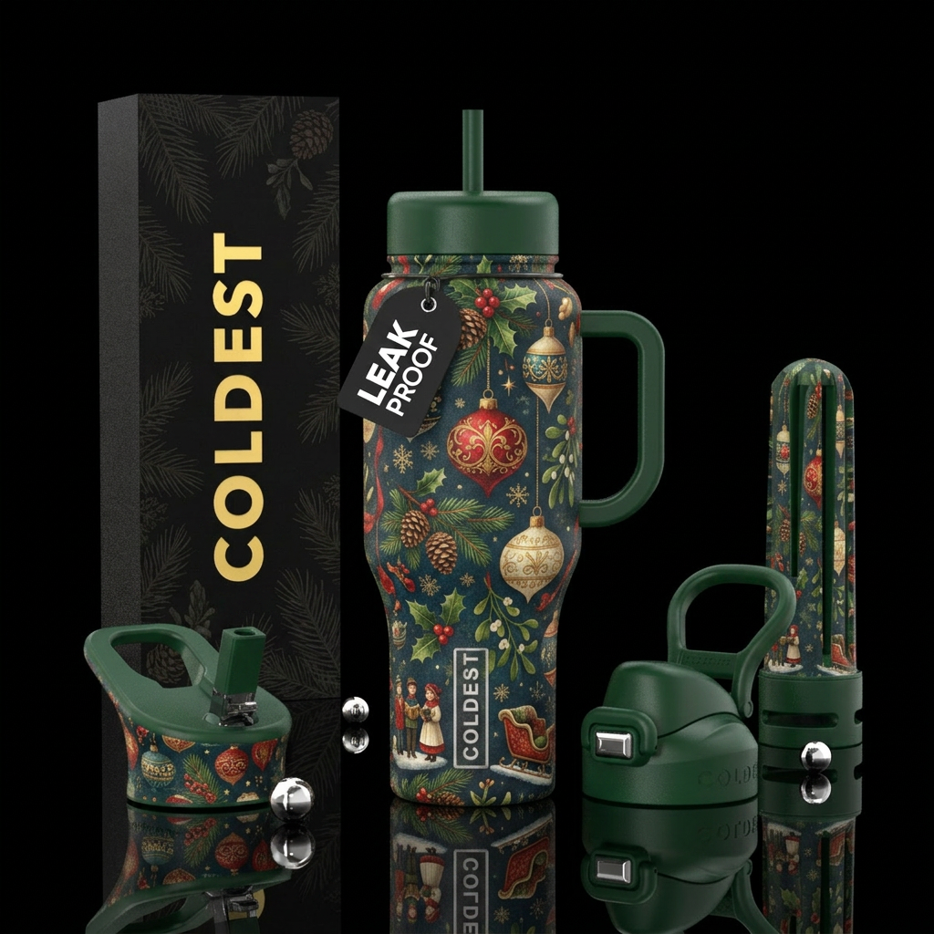 Old fashioned christmas water bottle design