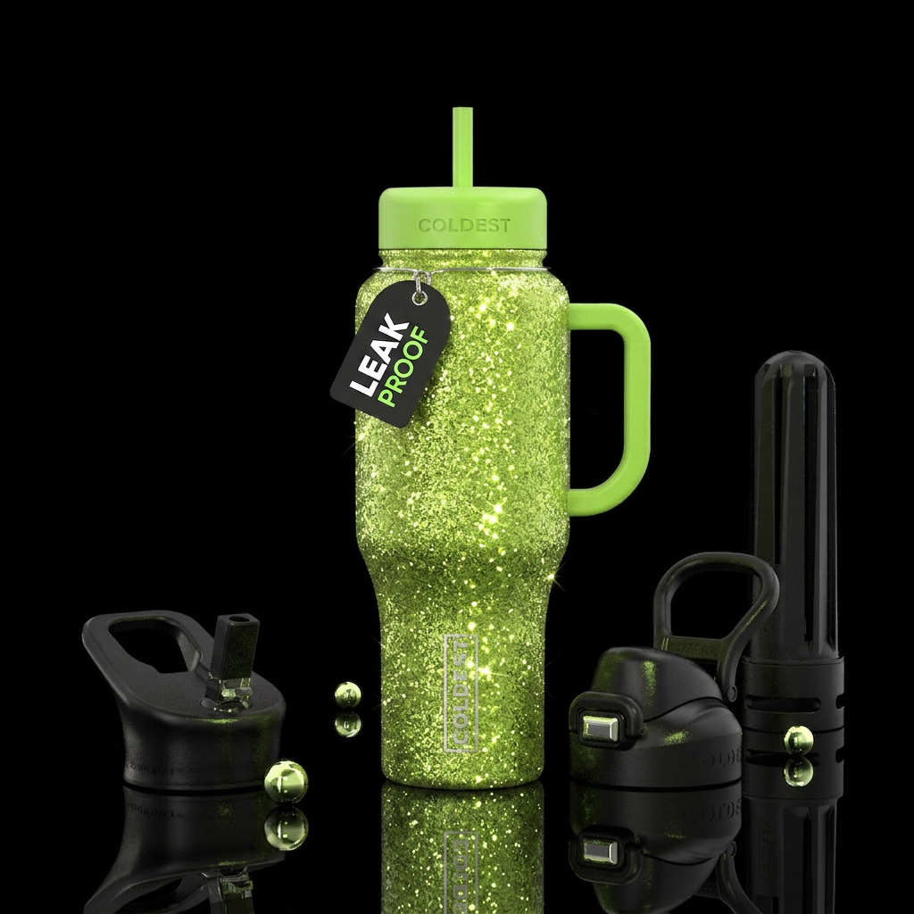 Glitter lime green sparkly beautiful, luxurious water bottle design