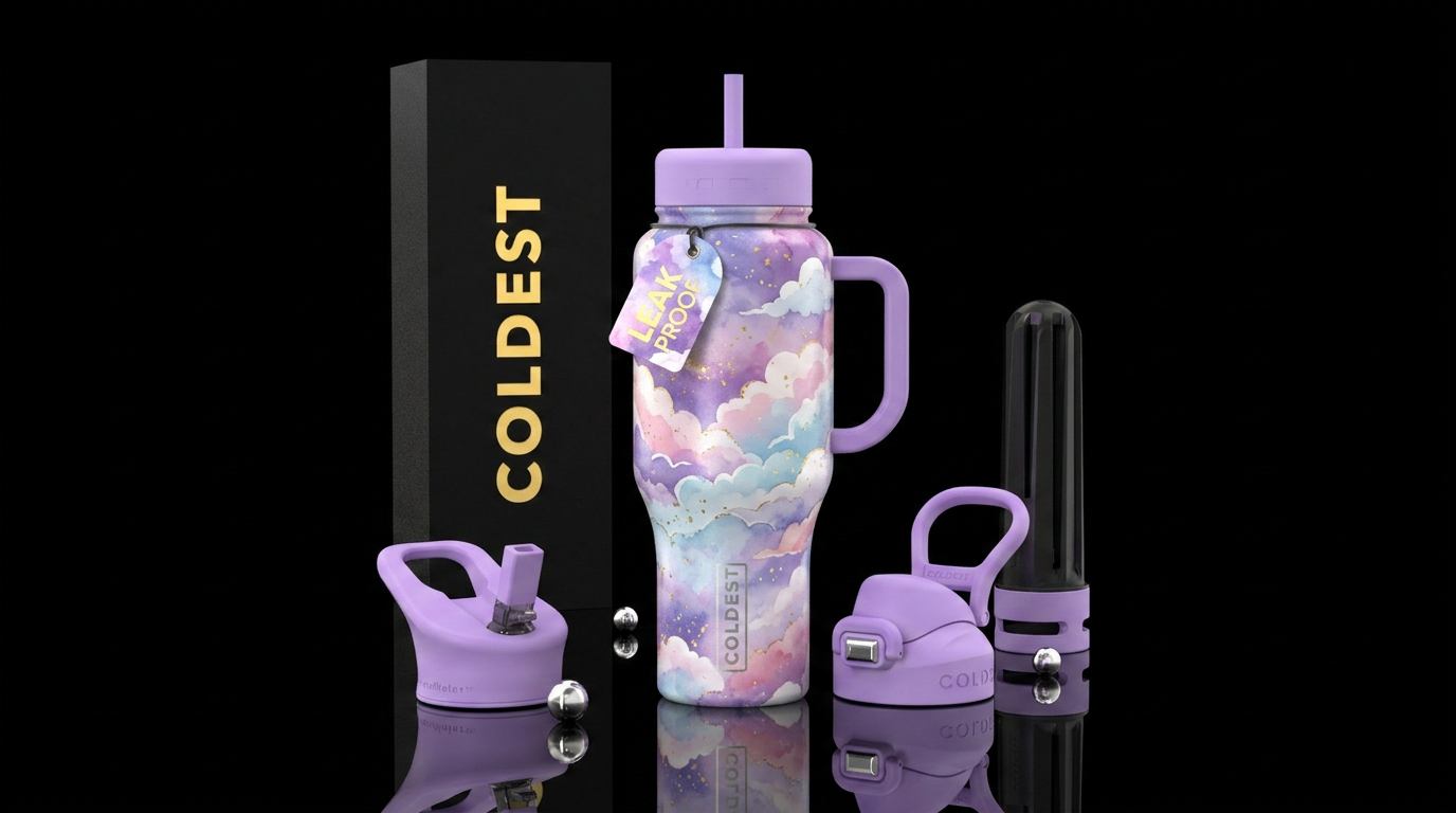 stylistic, luxurious, clouds, happy mood, watercol... water bottle design