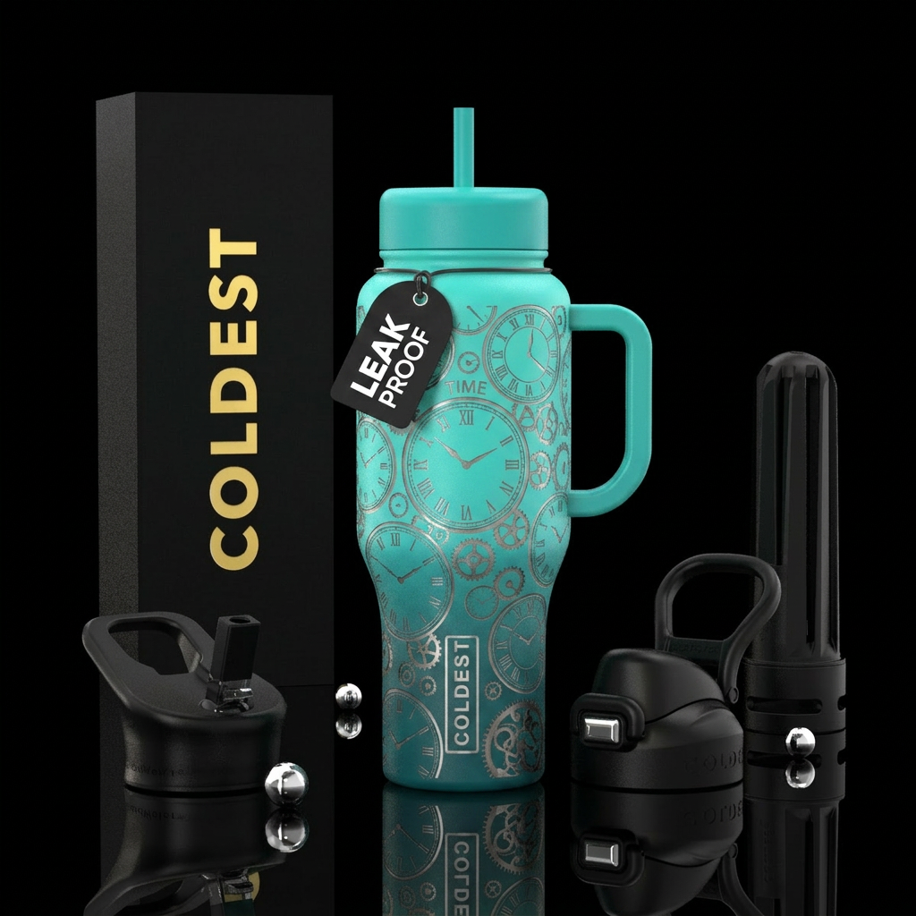 Time, clocks of all styles, teal ombré bottle, vib... water bottle design