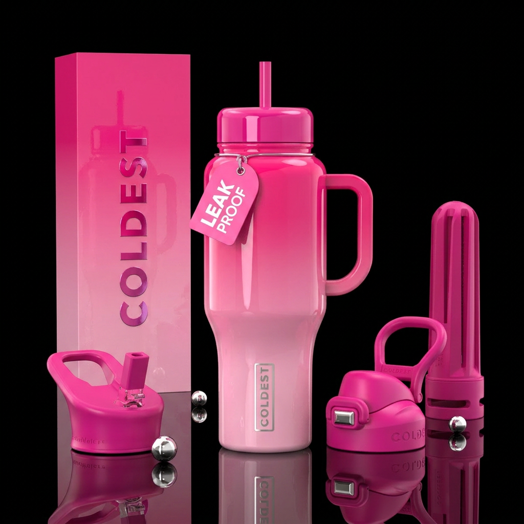 Ombré, shades of hot pink, pink and pale pink,, lu... water bottle design