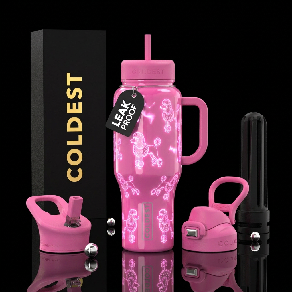 Glowie, poodles,pink bott water bottle design