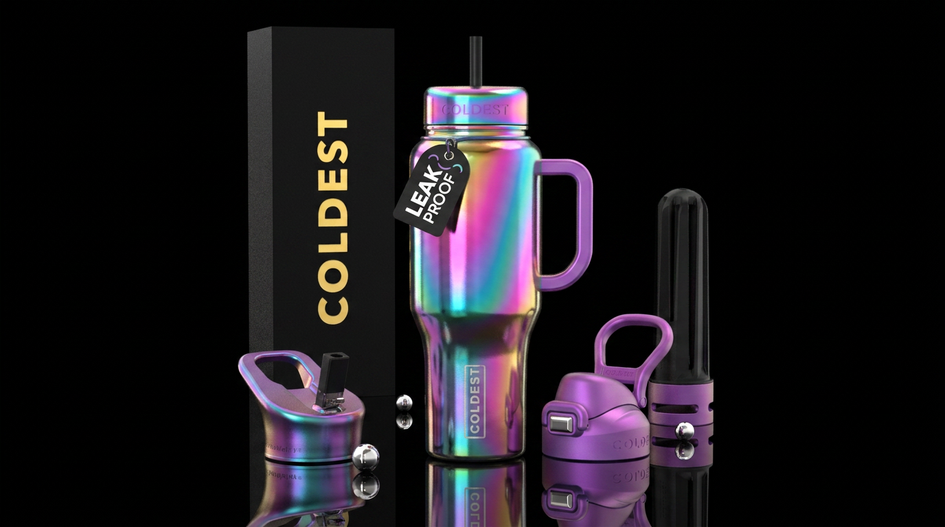 irridescent, happy mood, artistic water bottle design