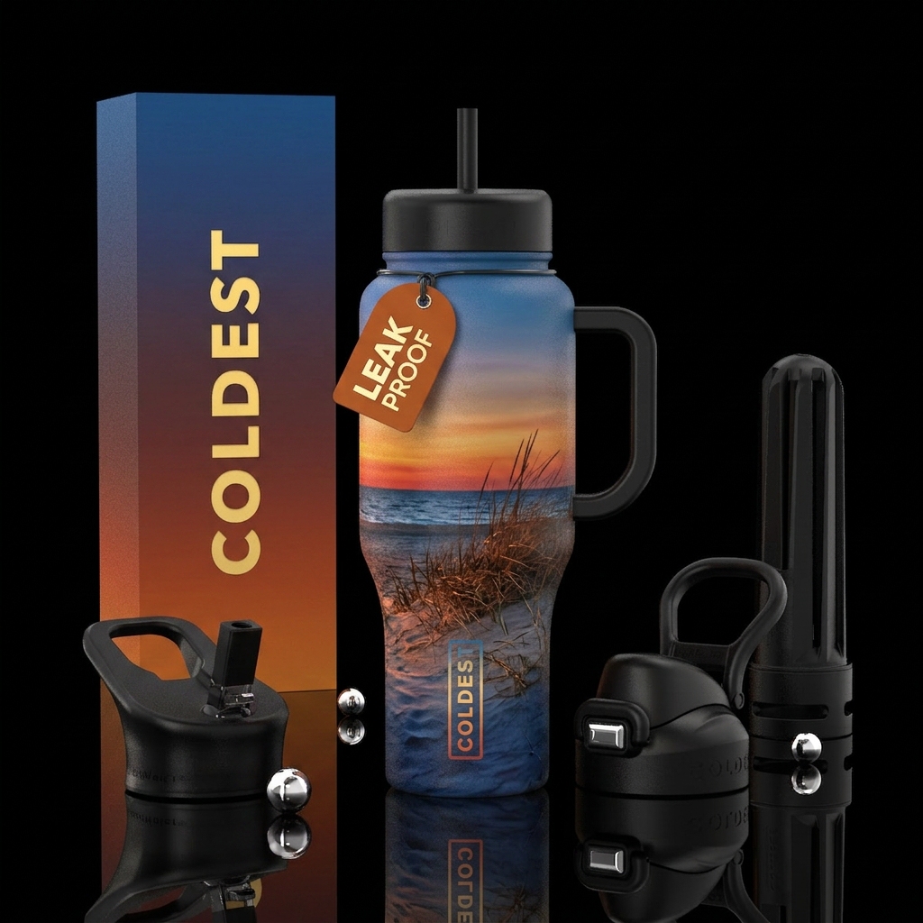 Summer coming to an end, vibrant colors water bottle design