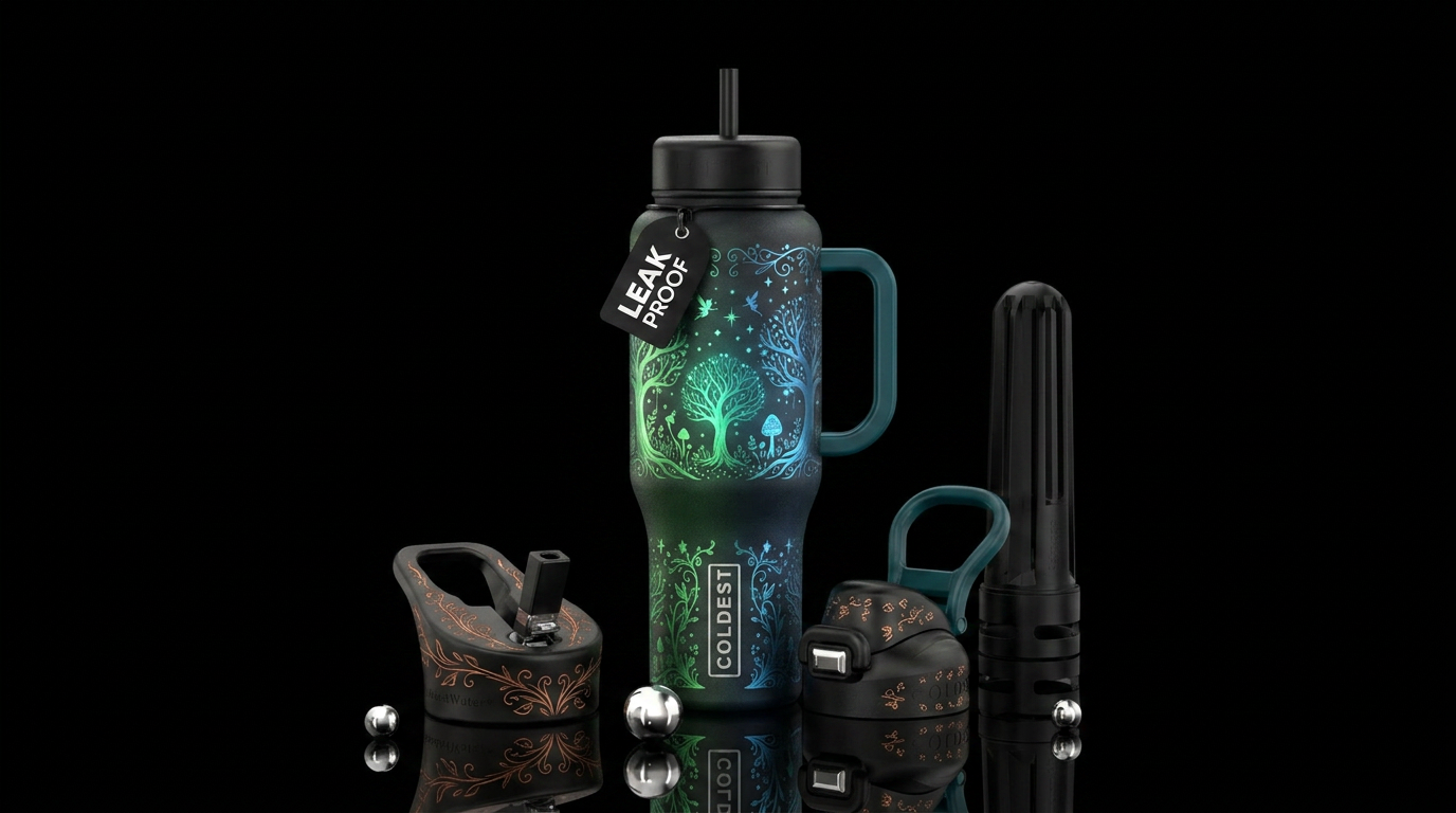 enchanted woods, magic, whimsical water bottle design