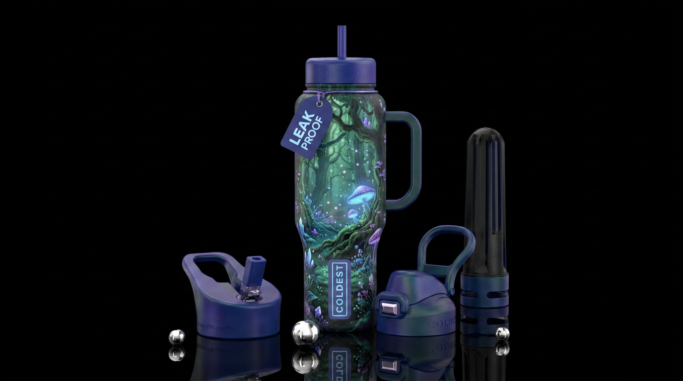 enchanted woods, magic, whimsical water bottle design