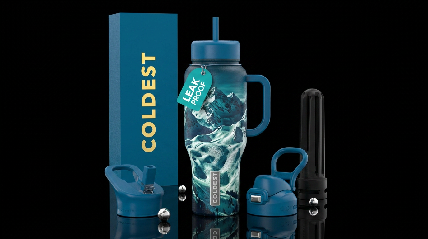Cold mountains skiing moguls water bottle design