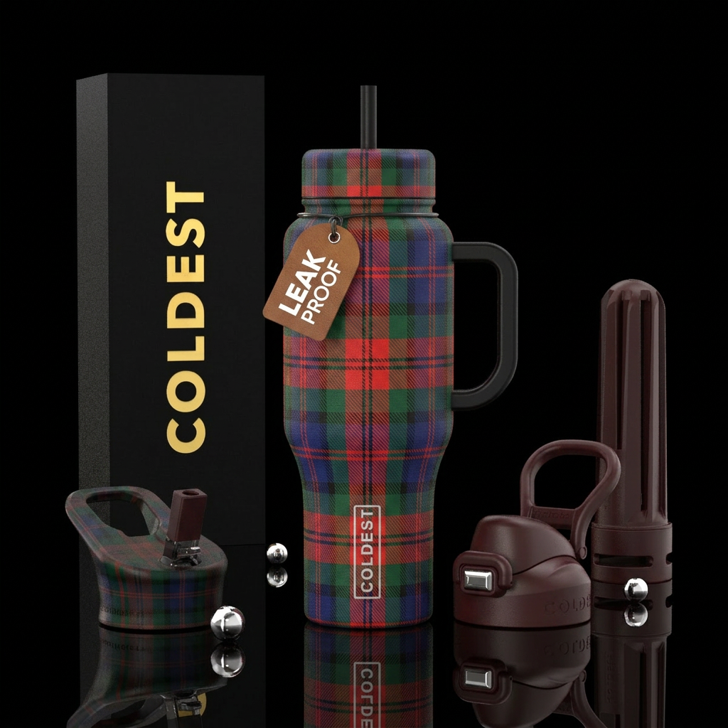 Tartan pattern water bottle design