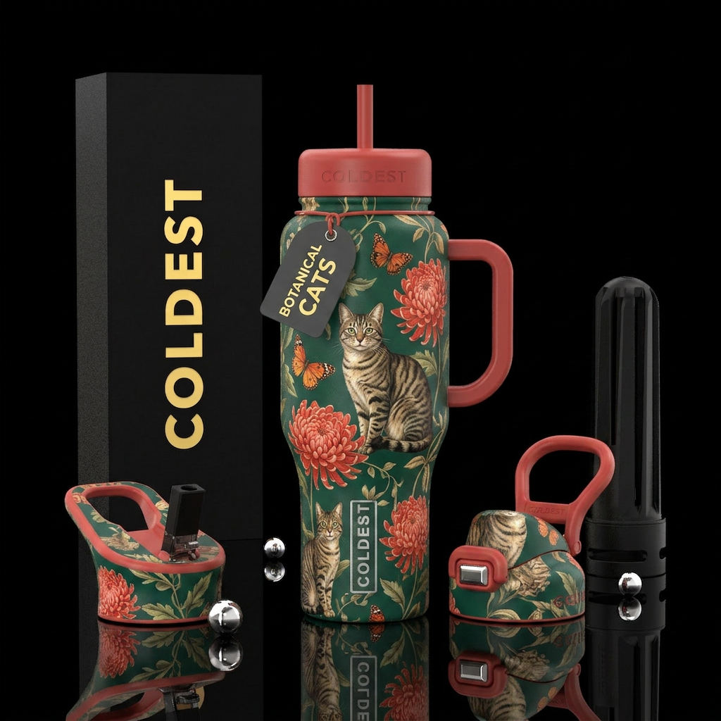 Seamless vintage botanical pattern with realistic ... water bottle design