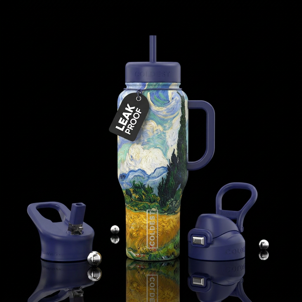 Wheat Field with Cypresses Van Gogh water bottle design