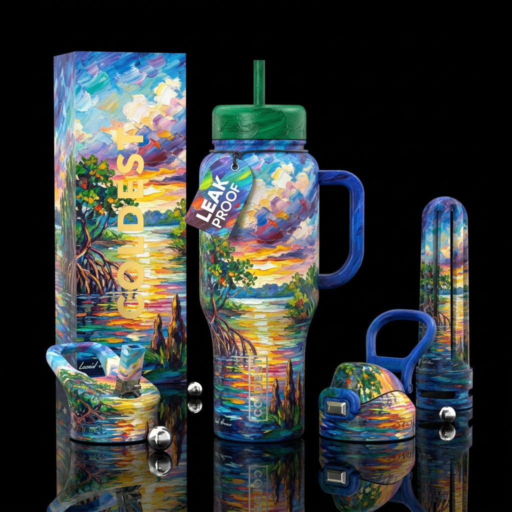 Painting of the Florida Everglades inspired by Leo... water bottle design