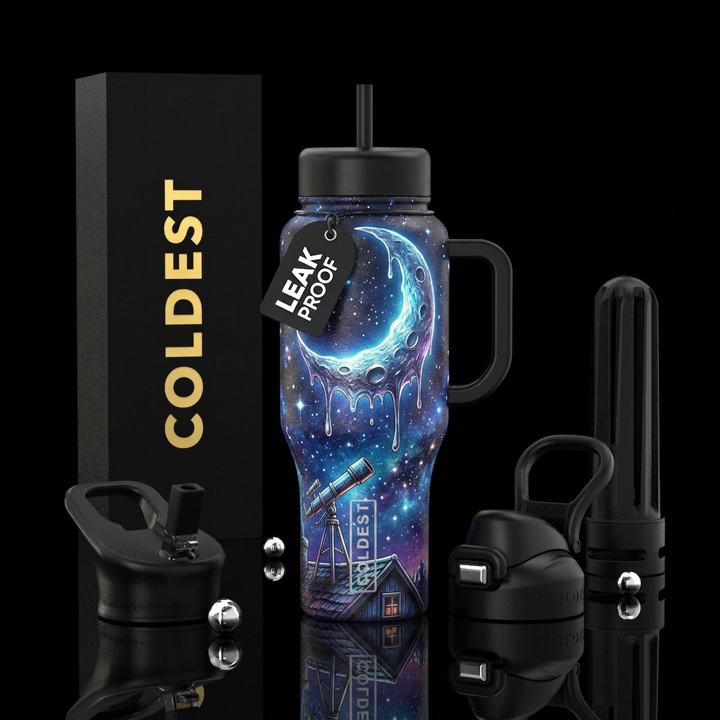 Black bottle metallic handles  , giant glowie moon... water bottle design